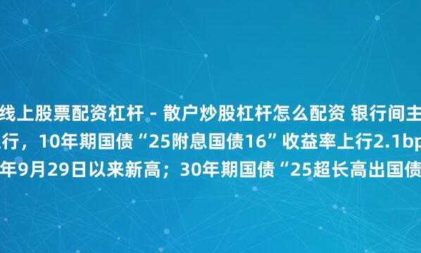 线上股票配资杠杆 - 散户炒股杠杆怎么配资 银行间主要利率债收益率快速上行，10年期国债“25附息国债16”收益率上行2.1bp报1.8825%，创2025年9月29日以来新高；30年期国债“25超长高出国债06”收益率上行1.5bp报2.2990%，创2024年11月20日以来新高。