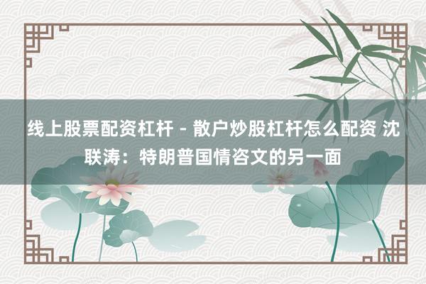 线上股票配资杠杆 - 散户炒股杠杆怎么配资 沈联涛：特朗普国情咨文的另一面